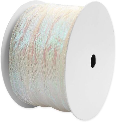Royal White Crinkled Sheer Valentine's Day Ribbon 2.5" x 10 Yards Wired Chinese New Year Ribbon for Bow Making Gift Wrapping Floral Bouquets Holiday Crafts Happy New Year Party Decorations in Saudi Arabia