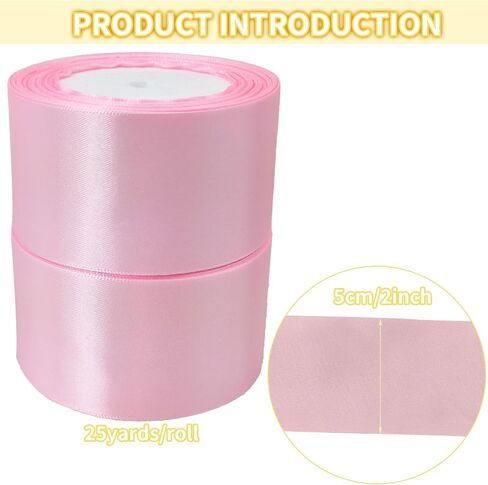 White Satin Ribbon Rolls 2 inch Wide Silk Blanket Binding Ribbon 50 Yards Single Faced Ribbon for Wedding Decor-Flower Bouquet Wrap-Gift Wrapping-Bows Making-Hats-DIY Craft #01 in Kuwait