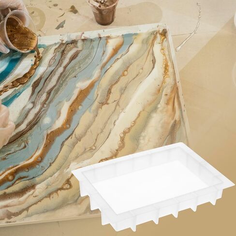 QWORK Large Silicone Tray Molds for Resin, 13.5"x9.5" Deep Rectangle Mold with Metal Handles, Durable & Flexible Silicone for Epoxy Casting, DIY Crafts in Saudi Arabia
