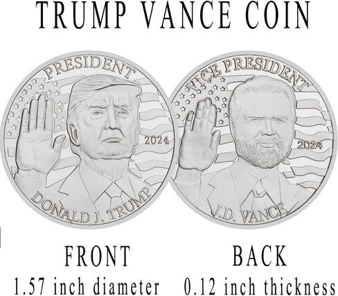 عملات معدنية قابلة للجمع للرئيس دونالد ترامب ونائب الرئيس JD Vance 2024 مقاس 1.57 0.12 بوصة مجموعة هدايا ترامب فانس (فضية) in Kuwait