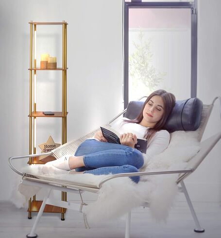 Brightech Aria Metal & Wooden Shelf Floor Lamp with Wireless Charging Station– Narrow Free Standing Nightstand LED Lamp – Column Tower Stand Up Lighting for Living Rooms & Bedrooms – Gold/Brass in Saudi Arabia
