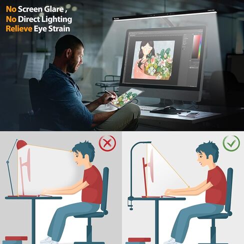 Quntis LED Desk Lamp, Eye-Care Architect Clamp Desk Lights for Home Office, 31.5'' Wide Bright Office Lighting with Auto-Dimming, Dimmable Table Light, 2H Timer Task Lamp for Workbench Monitor Drawing in Saudi Arabia
