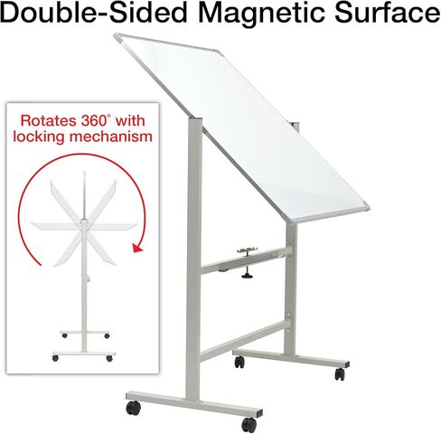 منتجات Excello Global سبورة بيضاء قابلة للعكس مقاس 36 بوصة × 42 بوصة على عجلات (إطار أبيض) in Kuwait