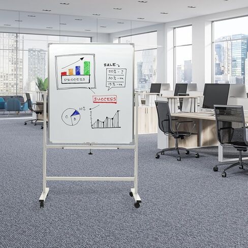 منتجات Excello Global سبورة بيضاء قابلة للعكس مقاس 36 بوصة × 42 بوصة على عجلات (إطار أبيض) in Kuwait