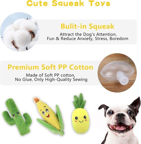 Lemical 3 Pcs Squeaky Dog Toys Interactive Corn Toys Washable Pineapple Pets Toys Cactus Plush Toy Set with Drawstring Bag Sound Chew Toy for Small Medium Large Breed Teething Training in Saudi Arabia