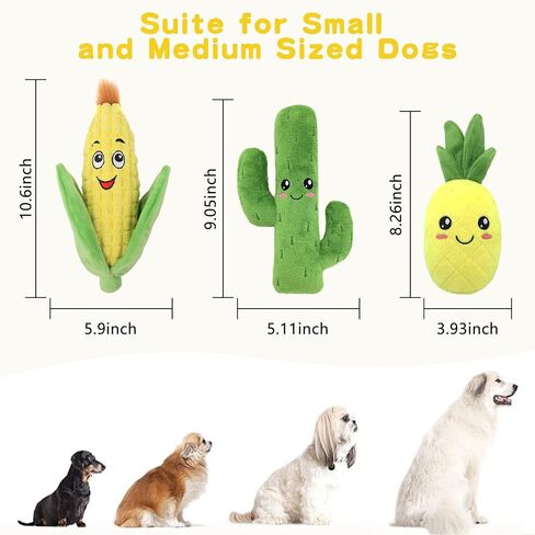 Lemical 3 Pcs Squeaky Dog Toys Interactive Corn Toys Washable Pineapple Pets Toys Cactus Plush Toy Set with Drawstring Bag Sound Chew Toy for Small Medium Large Breed Teething Training in Saudi Arabia