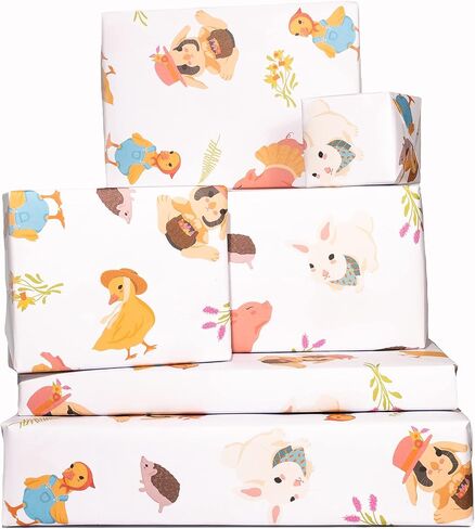 Central 23-6 Wrapping Paper Sheets - Farm Animals - for Boys and Girls New Baby - 1st 2nd 3rd Birthday - Cute Baby Shower, Christening, Valentines Day Gift Wrap - Recyclable - Comes with Stickers in Saudi Arabia