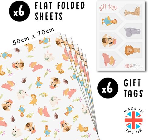 Central 23-6 Wrapping Paper Sheets - Farm Animals - for Boys and Girls New Baby - 1st 2nd 3rd Birthday - Cute Baby Shower, Christening, Valentines Day Gift Wrap - Recyclable - Comes with Stickers in Saudi Arabia