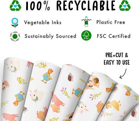 Central 23-6 Wrapping Paper Sheets - Farm Animals - for Boys and Girls New Baby - 1st 2nd 3rd Birthday - Cute Baby Shower, Christening, Valentines Day Gift Wrap - Recyclable - Comes with Stickers in Saudi Arabia