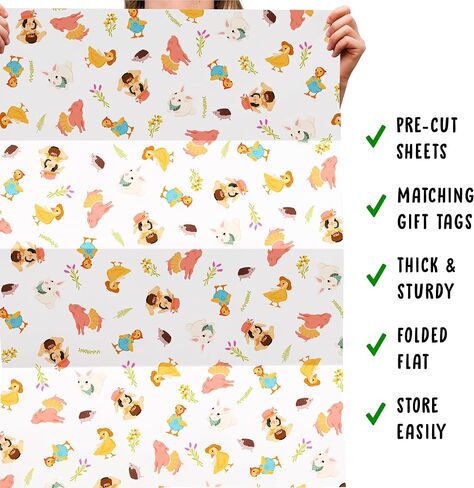 Central 23-6 Wrapping Paper Sheets - Farm Animals - for Boys and Girls New Baby - 1st 2nd 3rd Birthday - Cute Baby Shower, Christening, Valentines Day Gift Wrap - Recyclable - Comes with Stickers in Saudi Arabia