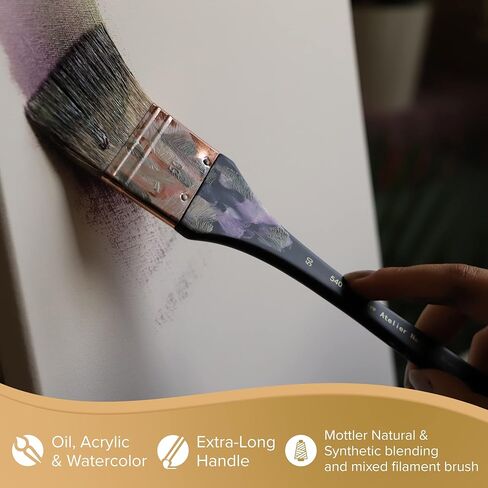 Silver Brush Limited 5401-50 Silver Atelier Badger/Synthetic Blend Mottler Flat Brush, Size 50, Extra Long Handle in Kuwait