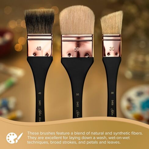 Silver Brush Limited 5401-50 Silver Atelier Badger/Synthetic Blend Mottler Flat Brush, Size 50, Extra Long Handle in Kuwait