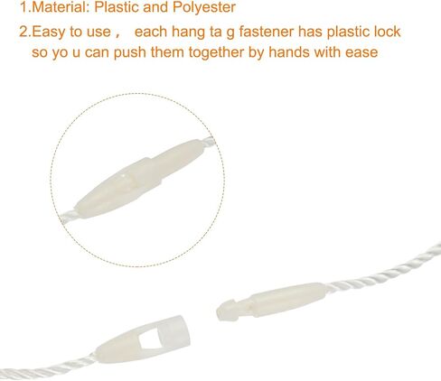 MECCANIXITY Polyester Rope Hang Tag String Snap Lock Pins Loop Price Tag Fastener,Plastic Tags Ties 190mm/7.48 Inch Length,1mm/0.04 Inch Dia,Pack of 100,Beige in Saudi Arabia