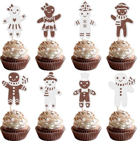 24 Pack Merry Christmas Cupcake Toppers Glitter Candy Sleigh Christmas Hat Tree HOHOHO Cupcake Picks Merry Christmas Theme Happy New Year Holiday Party Cake Decorations Supplies in Saudi Arabia