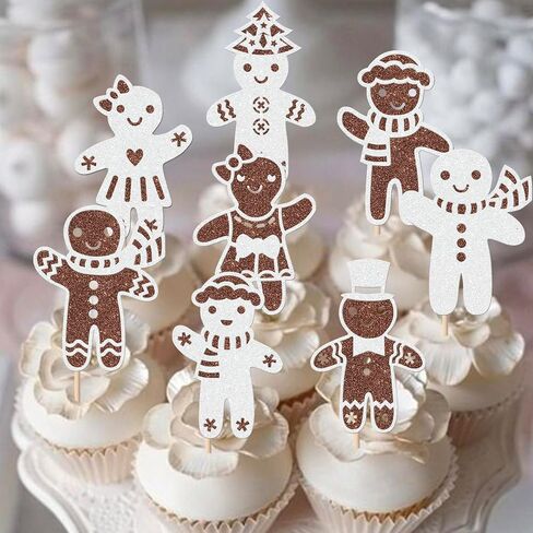 24 Pack Merry Christmas Cupcake Toppers Glitter Candy Sleigh Christmas Hat Tree HOHOHO Cupcake Picks Merry Christmas Theme Happy New Year Holiday Party Cake Decorations Supplies in Saudi Arabia