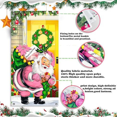 Merry Christmas Door Cover Decorations Pink Santa Claus Backdrop Xmas Door Hanging Banner Christmas Santa Front Door Decorations for Home Holiday Christmas Party Decor Supplies in Saudi Arabia