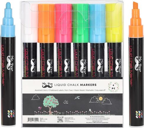 Mr. Pen- Chalk Markers, 6 Pack, Dual Tip, Vibrant Colors, 8 Labels, Chalkboard Markers, Liquid Chalk Markers, Chalk Pens, Chalk Markers for Blackboard, Chalk Board Marker Pens, Chalk Board Markers in Saudi Arabia