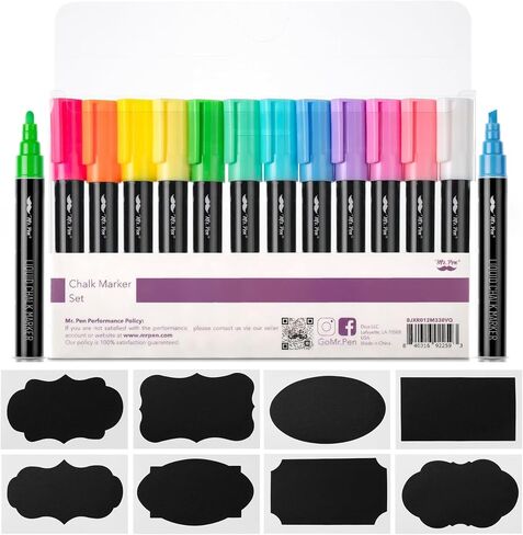 Mr. Pen- Chalk Markers, 6 Pack, Dual Tip, Vibrant Colors, 8 Labels, Chalkboard Markers, Liquid Chalk Markers, Chalk Pens, Chalk Markers for Blackboard, Chalk Board Marker Pens, Chalk Board Markers in Saudi Arabia