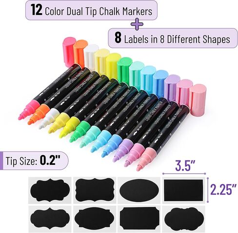 Mr. Pen- Chalk Markers, 6 Pack, Dual Tip, Vibrant Colors, 8 Labels, Chalkboard Markers, Liquid Chalk Markers, Chalk Pens, Chalk Markers for Blackboard, Chalk Board Marker Pens, Chalk Board Markers in Saudi Arabia