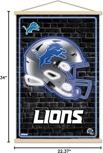 ملصق حائط من Trends International NFL Detroit Lions - خوذة نيون 23، 22.37 بوصة × 34.00 بوصة، طباعة وحزمة شماعة سوداء in Kuwait