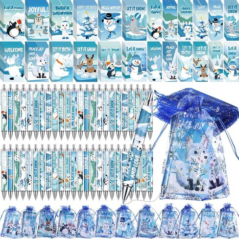 مجموعة قرطاسية شتوية 200 قطعة من هدايا حفلات الكريسماس وتبادل هدايا العطلات تتضمن دفاتر رجل الثلج وإشارات البطريق المرجعية وأقلام حبر جاف وحقائب ندفة الثلج لحقيبة الهدايا المدرسية in Kuwait