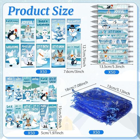 مجموعة قرطاسية شتوية 200 قطعة من هدايا حفلات الكريسماس وتبادل هدايا العطلات تتضمن دفاتر رجل الثلج وإشارات البطريق المرجعية وأقلام حبر جاف وحقائب ندفة الثلج لحقيبة الهدايا المدرسية in Kuwait