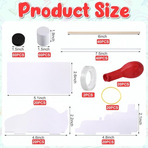 20 مجموعة من بالونات السيارة DIY مجموعات البخار بالون قوة السيارة مجموعات الارتداد سيارة للأطفال الفصول الدراسية الجذعية الأنشطة التعليمية والعلمية in Kuwait