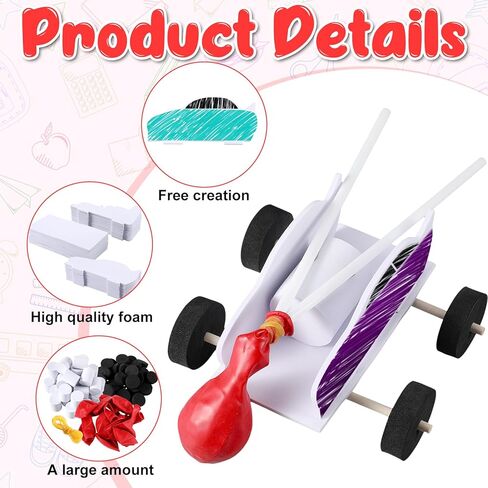 20 مجموعة من بالونات السيارة DIY مجموعات البخار بالون قوة السيارة مجموعات الارتداد سيارة للأطفال الفصول الدراسية الجذعية الأنشطة التعليمية والعلمية in Kuwait