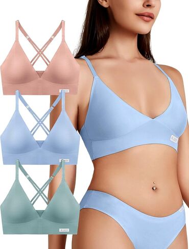 4LEEZY Women's Wireless Bras - 3 Pack Seamless Sports Bra Bralettes Comfort Padded Workout Tops Crossback Cami Crop S-XXL in Saudi Arabia