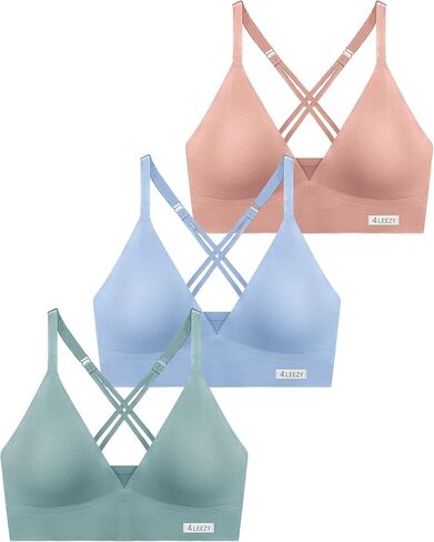 4LEEZY Women's Wireless Bras - 3 Pack Seamless Sports Bra Bralettes Comfort Padded Workout Tops Crossback Cami Crop S-XXL in Saudi Arabia