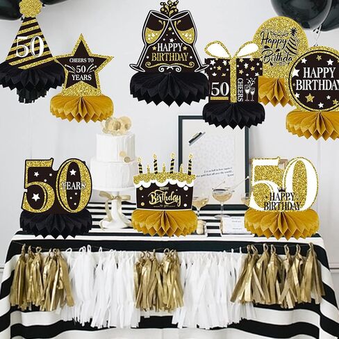 9 Pieces 50th Birthday Decorations for Men Women Black Gold 50th Birthday Centerpieces for Tables Decorations Fifty Years Birthday Party Decoration Supplies in Saudi Arabia