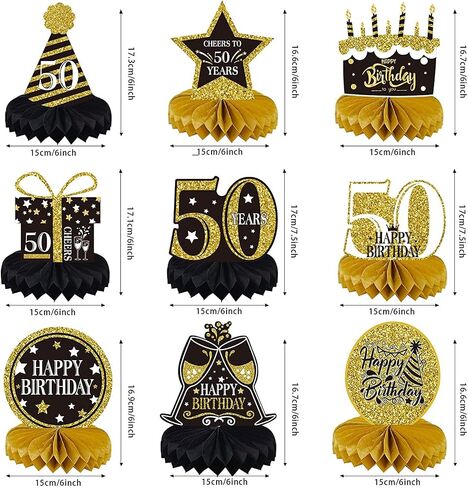 9 Pieces 50th Birthday Decorations for Men Women Black Gold 50th Birthday Centerpieces for Tables Decorations Fifty Years Birthday Party Decoration Supplies in Saudi Arabia