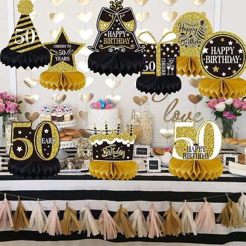 9 Pieces 50th Birthday Decorations for Men Women Black Gold 50th Birthday Centerpieces for Tables Decorations Fifty Years Birthday Party Decoration Supplies in Saudi Arabia