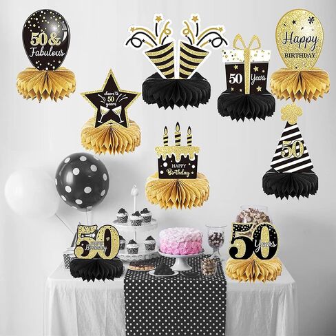 9 Pieces 50th Birthday Decorations for Men Women Black Gold 50th Birthday Centerpieces for Tables Decorations Fifty Years Birthday Party Decoration Supplies in Saudi Arabia