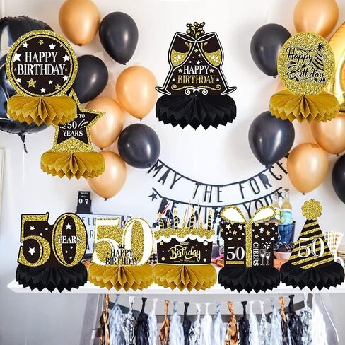 9 Pieces 50th Birthday Decorations for Men Women Black Gold 50th Birthday Centerpieces for Tables Decorations Fifty Years Birthday Party Decoration Supplies in Saudi Arabia