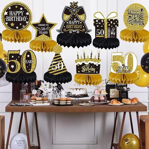 9 Pieces 50th Birthday Decorations for Men Women Black Gold 50th Birthday Centerpieces for Tables Decorations Fifty Years Birthday Party Decoration Supplies in Saudi Arabia