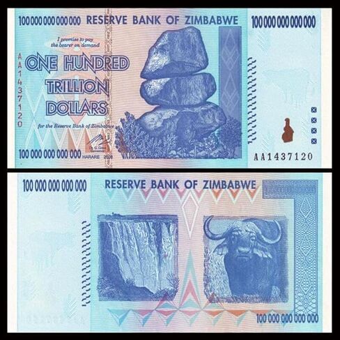ورق تذكاري عام 100 تريليون، غير متداول، زيمبابوي، أزرق/أخضر، zim100000 in Saudi Arabia