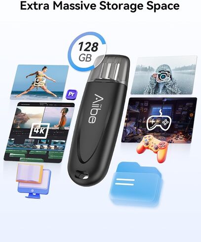 محرك أقراص فلاش Aiibe 128 جيجابايت من النوع C، 128 جيجابايت USB-C 3.2 Gen 1 قراءة تصل إلى 130 ميجابايت/ثانية، محرك أقراص صغير الإبهام USB C ذاكرة فلاش 128 جيجابايت للهواتف الذكية والكمبيوتر المحمول والكمبيوتر اللوحي وأجهزة USB-C (أسود) in Kuwait