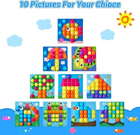 Geekper 68PCS Button Art Toys for Toddlers Color Matching Mosaic Pegboard, Early Learning Educational Toys for 3, 4, 5, 6 Year Old Kids Boys and Girls, 10 Pictures and 58 Buttons in Saudi Arabia