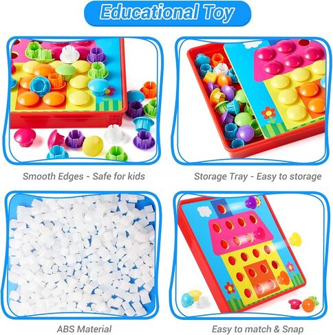 Geekper 68PCS Button Art Toys for Toddlers Color Matching Mosaic Pegboard, Early Learning Educational Toys for 3, 4, 5, 6 Year Old Kids Boys and Girls, 10 Pictures and 58 Buttons in Saudi Arabia