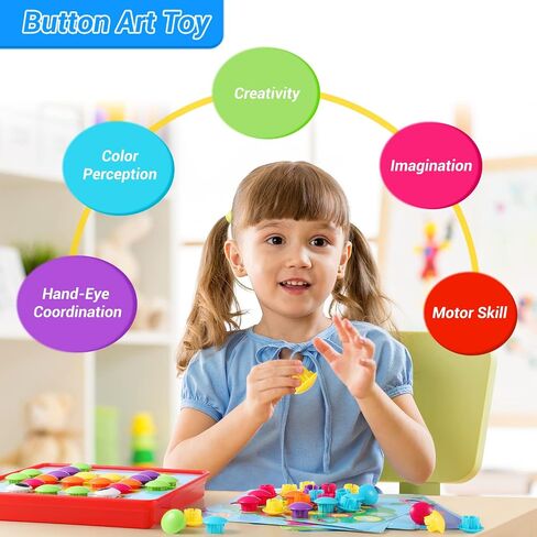 Geekper 68PCS Button Art Toys for Toddlers Color Matching Mosaic Pegboard, Early Learning Educational Toys for 3, 4, 5, 6 Year Old Kids Boys and Girls, 10 Pictures and 58 Buttons in Saudi Arabia