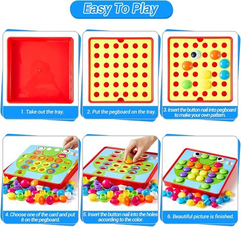 Geekper 68PCS Button Art Toys for Toddlers Color Matching Mosaic Pegboard, Early Learning Educational Toys for 3, 4, 5, 6 Year Old Kids Boys and Girls, 10 Pictures and 58 Buttons in Saudi Arabia