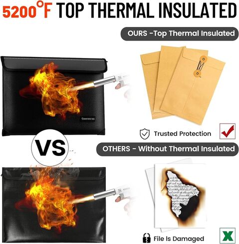 Fireproof Document Bag 5200°F Heat Insulated, Fire Proof Money Bag for Cash with Zipper and Reflective Strip, Fireproof Safe Pouch for Important Documents, Valuables（13.4" x 10"） in Saudi Arabia
