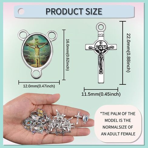 60Pcs/30Sets Rosary Making Kits Supplies Alloy Religion Cross and Center Medal Charms Pendant Oval Chandelier Links for Diy Prayer Necklace Jewelry in Saudi Arabia