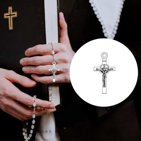 60Pcs/30Sets Rosary Making Kits Supplies Alloy Religion Cross and Center Medal Charms Pendant Oval Chandelier Links for Diy Prayer Necklace Jewelry in Saudi Arabia
