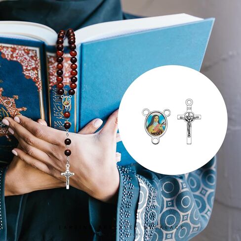 60Pcs/30Sets Rosary Making Kits Supplies Alloy Religion Cross and Center Medal Charms Pendant Oval Chandelier Links for Diy Prayer Necklace Jewelry in Saudi Arabia