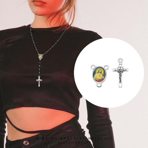 60Pcs/30Sets Rosary Making Kits Supplies Alloy Religion Cross and Center Medal Charms Pendant Oval Chandelier Links for Diy Prayer Necklace Jewelry in Saudi Arabia