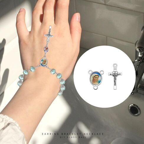 60Pcs/30Sets Rosary Making Kits Supplies Alloy Religion Cross and Center Medal Charms Pendant Oval Chandelier Links for Diy Prayer Necklace Jewelry in Saudi Arabia