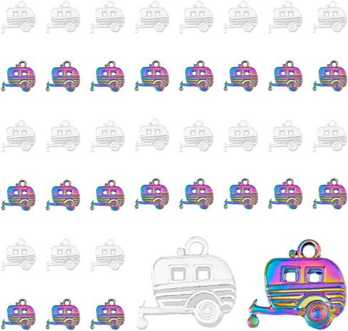 DICOSMETIC 40 قطعة بلونين من Camp Lover Trailer Charms Tibetan Camping Car Charms فضي وقوس قزح اللون في الهواء الطلق إكسسوارات السفر الساحرة سبائك المعلقات لصنع المجوهرات والهدايا اليدوية، الفتحة: 2 مم in Saudi Arabia