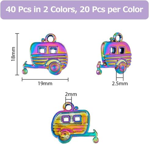 DICOSMETIC 40 قطعة بلونين من Camp Lover Trailer Charms Tibetan Camping Car Charms فضي وقوس قزح اللون في الهواء الطلق إكسسوارات السفر الساحرة سبائك المعلقات لصنع المجوهرات والهدايا اليدوية، الفتحة: 2 مم in Saudi Arabia